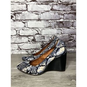 LANVIN Ivory Blue Leather Snake Skin Pumps High Wedges Shoes Women 40EU/9.5M US